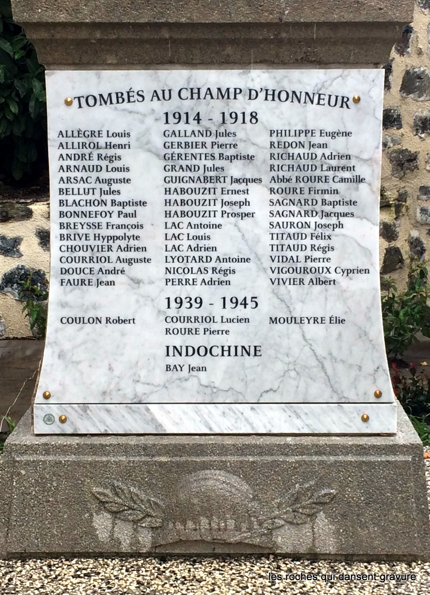 Monument aux morts gravure manuelle. Les roches qui dansent